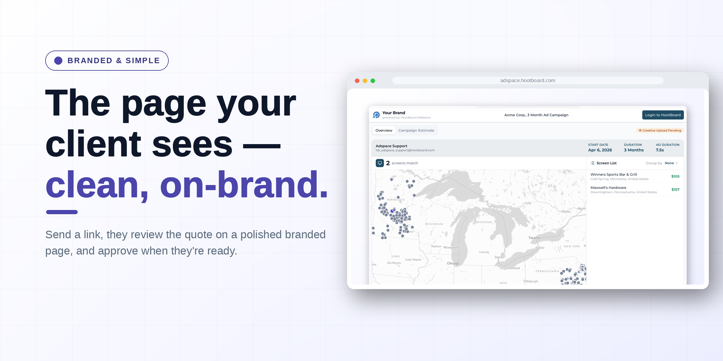 The page your client sees - clean, on-brand.
